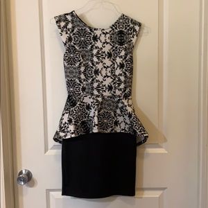 Ivory & Black Velvet Structured Peplum Party Dress